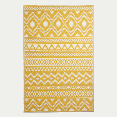 Homescapes Luxury Outdoor Rug Waterproof Reversible For Garden, 180 X 270 Cm, Yellow & White, 100% Recycled, Anna Aztec - image 1