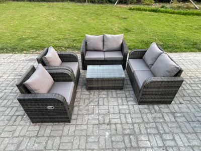 Fimous Rattan Garden Furniture Set Patio Outdoor Lounge Sofa Set With Reclining Chair Rectangular Coffee Table Dark Grey Mixed - image 1
