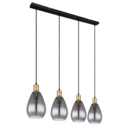 Luminosa Lighting Luminosa Fanni Bar Pendant Ceiling Light Matt Black Smoke Glass Shade 4X E27 - thumbnail 2
