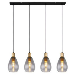 Luminosa Lighting Luminosa Fanni Bar Pendant Ceiling Light Matt Black Smoke Glass Shade 4X E27 - thumbnail 3