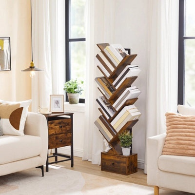 Brown 34 X 18 Bookcase Tree Bookshelf Shelving Unit Floorstanding Book Shelf Storage - image 1