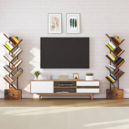 Brown 34 X 18 Bookcase Tree Bookshelf Shelving Unit Floorstanding Book Shelf Storage - thumbnail 3