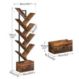 Brown 34 X 18 Bookcase Tree Bookshelf Shelving Unit Floorstanding Book Shelf Storage - thumbnail 4
