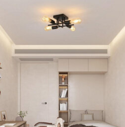 Ceiling Lamp Industrial 4 Lights E27 Metal Base Retro Black - thumbnail 5