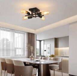 Ceiling Lamp Industrial 4 Lights E27 Metal Base Retro Black - thumbnail 4