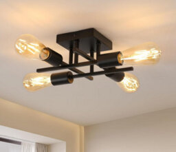 Ceiling Lamp Industrial 4 Lights E27 Metal Base Retro Black - thumbnail 1