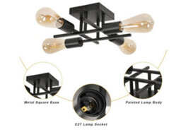 Ceiling Lamp Industrial 4 Lights E27 Metal Base Retro Black - thumbnail 3