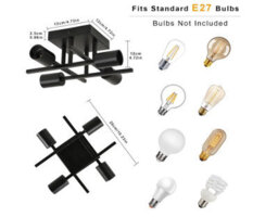 Ceiling Lamp Industrial 4 Lights E27 Metal Base Retro Black - thumbnail 2