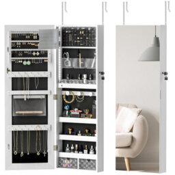 Homcom Door Hanging Or Wall Mounted Jewellery Cabinet W/ Mirror Black Lining - thumbnail 2