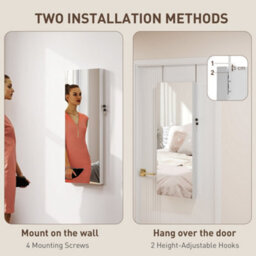 Homcom Door Hanging Or Wall Mounted Jewellery Cabinet W/ Mirror Black Lining - thumbnail 7