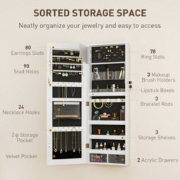 Homcom Door Hanging Or Wall Mounted Jewellery Cabinet W/ Mirror Black Lining - thumbnail 6