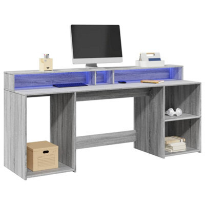 Walplus Desk With Led Lights Grey Sonoma 200X55X91 Cm Engineered Wood - image 1
