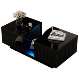Btm Led Coffee Table With 2 Drawers, 16Colour Lights, High Gloss Centre Table For Living Room, Black - thumbnail 2