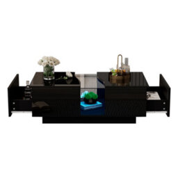 Btm Led Coffee Table With 2 Drawers, 16Colour Lights, High Gloss Centre Table For Living Room, Black - thumbnail 5