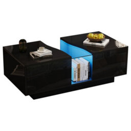 Btm Led Coffee Table With 2 Drawers, 16Colour Lights, High Gloss Centre Table For Living Room, Black - thumbnail 6