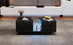 Btm Led Coffee Table With 2 Drawers, 16Colour Lights, High Gloss Centre Table For Living Room, Black - thumbnail 8