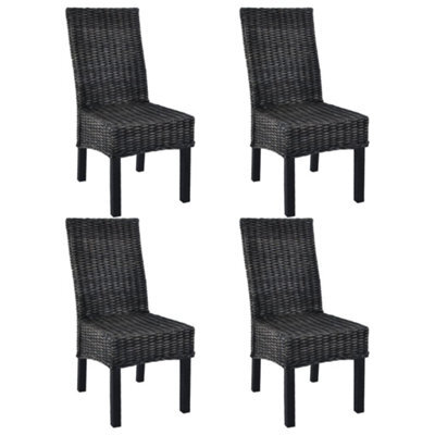 Berkfield Dining Chairs 4 Pcs Black Kubu Rattan And Mango Wood - image 1