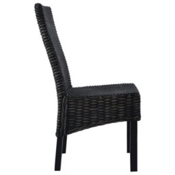 Berkfield Dining Chairs 4 Pcs Black Kubu Rattan And Mango Wood - thumbnail 2