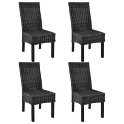 Berkfield Dining Chairs 4 Pcs Black Kubu Rattan And Mango Wood