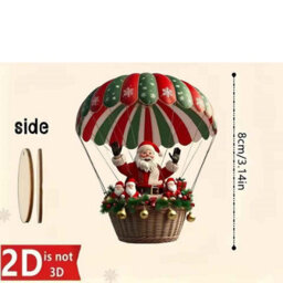 10Pcs Wooden Hot Air Balloon Santa Ornaments  2D Christmas Tree Decorations - thumbnail 2