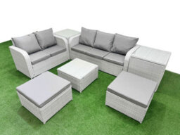 Fimous 7 Seater Pe Rattan Wicker Garden Furniture Conservatory Sofa Set Square Coffee Table 2 Big Footstool 2 Side Table - thumbnail 1