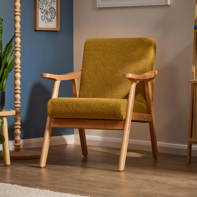 Glanna Mustard Yellow Bouclé Effect Occasional Chair (H)830mm (W)640mm (D)770mm - image 1