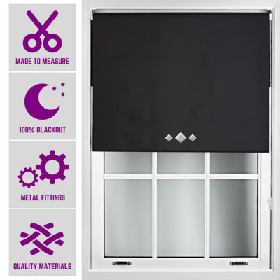 Triple Diamond Eyelet Blackout Roller Blind With Metal Fittings Free Alteration By Furnished - Black (W)240Cm X (L)210Cm