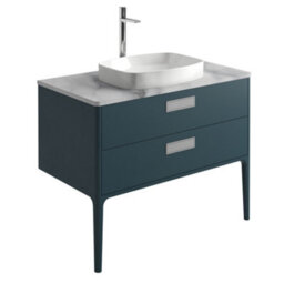 Plum&clay Canaria 2 Leg Blue Bathroom Vanity Unit With White Marble Countertop & Integrated Ceramic Basin (W)985mm (H)850mm