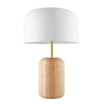 Happy Homewares Modern Designer Wooden Table Lamp With White Gloss Domed Metal Shade - image 1