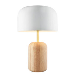 Happy Homewares Modern Designer Wooden Table Lamp With White Gloss Domed Metal Shade - thumbnail 2