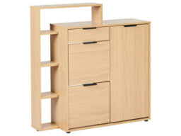 Wyld And Coco Luxehome Wall-Mounted Shoe Storage Cabinet 3 Compartments With Drawer, Brown, W98 X D29 X H100Cm - thumbnail 3