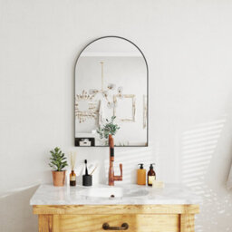 Homcom Arch Bathroom Mirror, Wall Mirror With Steel Frame, 60 X 90Cm, Black - thumbnail 1