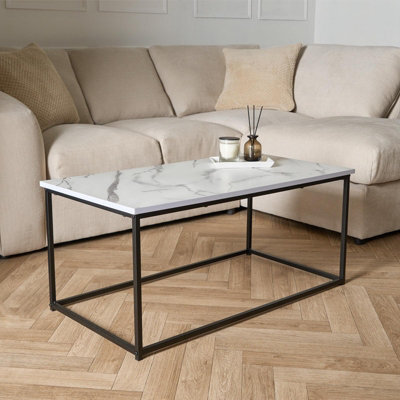 Ohs Manhattan Marble Effect Coffee Table Living Room Modern Office Metal Frame Home Decor - image 1