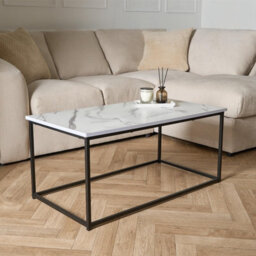 Ohs Manhattan Marble Effect Coffee Table Living Room Modern Office Metal Frame Home Decor