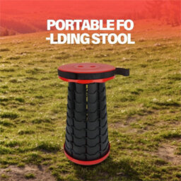 Black&red- Folding Stool Portable Telescopic Seat 180Kg Camping Hiking Travel - thumbnail 3