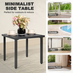 Avestar Square Outdoor Side Table With Slatted Top And Adjustable Feet, Powder-Coated Metal Patio Coffee Table, Black - thumbnail 6
