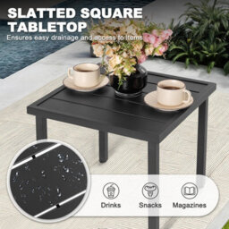 Avestar Square Outdoor Side Table With Slatted Top And Adjustable Feet, Powder-Coated Metal Patio Coffee Table, Black - thumbnail 4