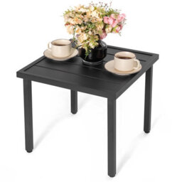 Avestar Square Outdoor Side Table With Slatted Top And Adjustable Feet, Powder-Coated Metal Patio Coffee Table, Black - thumbnail 1