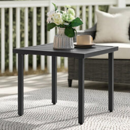 Avestar Square Outdoor Side Table With Slatted Top And Adjustable Feet, Powder-Coated Metal Patio Coffee Table, Black - thumbnail 2