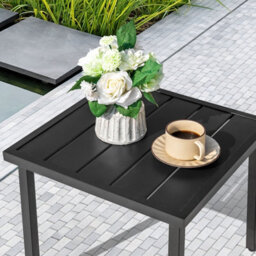 Avestar Square Outdoor Side Table With Slatted Top And Adjustable Feet, Powder-Coated Metal Patio Coffee Table, Black - thumbnail 7