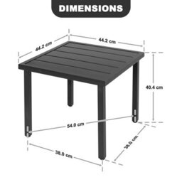 Avestar Square Outdoor Side Table With Slatted Top And Adjustable Feet, Powder-Coated Metal Patio Coffee Table, Black - thumbnail 3