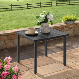 Avestar Square Outdoor Side Table With Slatted Top And Adjustable Feet, Powder-Coated Metal Patio Coffee Table, Black - thumbnail 9