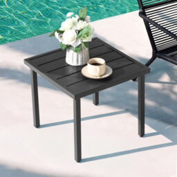 Avestar Square Outdoor Side Table With Slatted Top And Adjustable Feet, Powder-Coated Metal Patio Coffee Table, Black - thumbnail 8