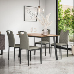 More4Homes Haydon Extending Dining Table And Chairs -  Oak Effect Table Top W Black Legs + Monza Linen Dining Chair Set Of 6 (Grey) - thumbnail 2