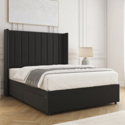 Bsspoke Hannah Divan Bed Set Black Plush Velvet 54Inch Wingedback Panel Headboard & Mattress No Drawers In 3Ft 4Ft 4Ft6 5Ft 6Ft - thumbnail 2