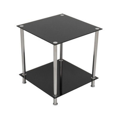 Avf 45Cm X 45Cm 2-Tier Square Lamp Table - Black Glass & Chrome - image 1