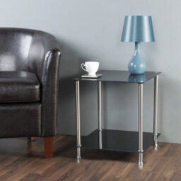 Avf 45Cm X 45Cm 2-Tier Square Lamp Table - Black Glass & Chrome - thumbnail 2