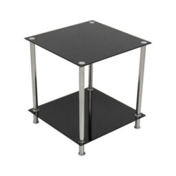Avf 45Cm X 45Cm 2-Tier Square Lamp Table - Black Glass & Chrome - thumbnail 1