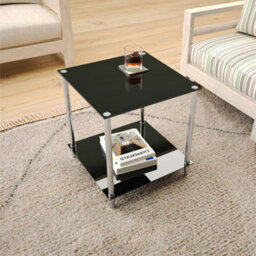Avf 45Cm X 45Cm 2-Tier Square Lamp Table - Black Glass & Chrome - thumbnail 5