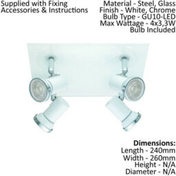 Stylish Ip44 Wall Flush Ceiling Light For Bathrooms - White Chrome With 4 Gu10 Bulbs - thumbnail 2